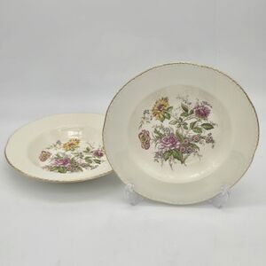 2 Vintage Cunningham & Pickett Greenbriar 8 3/8" Rim Soup Bowls Homer Laughlin